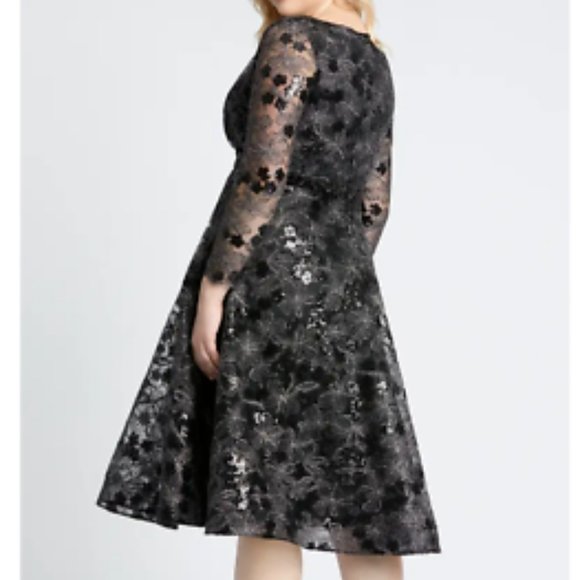 MAC DUGGAL LONG SLEEVE SEQUIN LACE MIDI COCKTAIL BLACK DRESS sz 18W - Picture 2 of 3